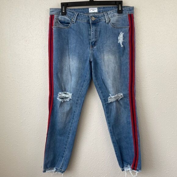 GoGo Red Striped Stretch Denim Jeans Size 11 EUC - Picture 1 of 6